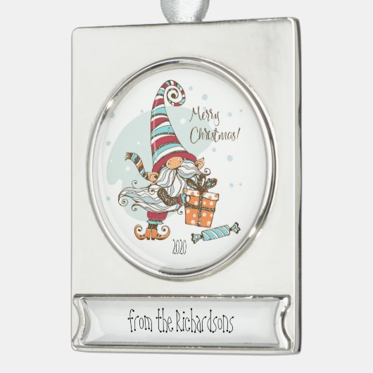 Kerstmis Waterverf kerstmis — Aangepaste datum Verzilverd Banner Ornament (Links)