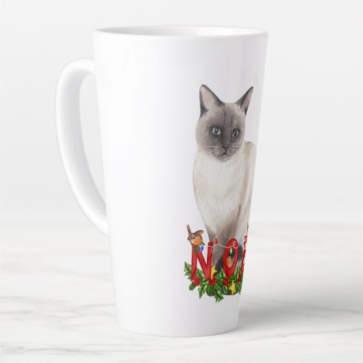 Kerstmis Waterverf latte Mok met Siamese kat (Linkerhoek)