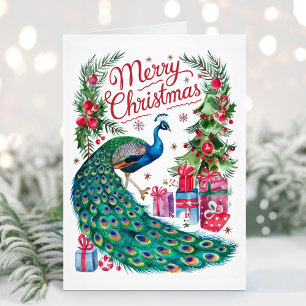 Kerstmis Waterverf Pauw Kerstkaart Feestdagen Kaart