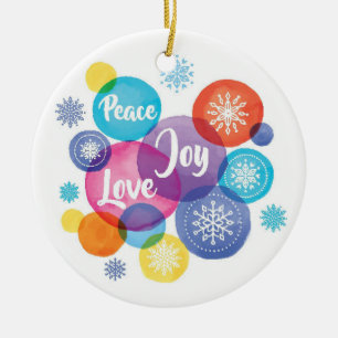 Kerstmis Waterverf - Peace Love Joy Quote Keramisch Ornament