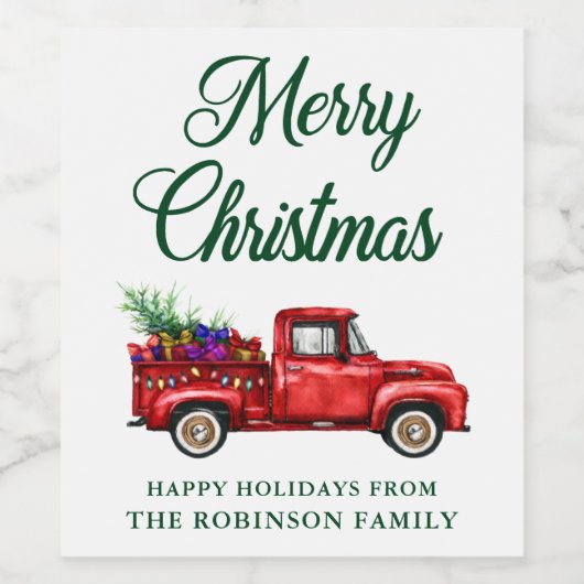 Kerstmis Waterverf Rood Trapebandlicht Wijn Etiket (Enkel label)