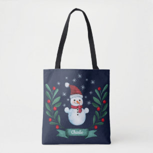 Kerstmis - Waterverf Snowman - Aangepaste marine b Draagtas