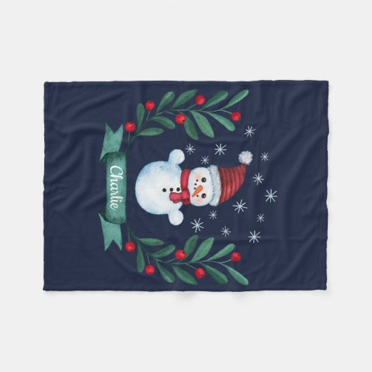 Kerstmis - Waterverf Snowman - Aangepaste marine b Fleece Deken (Voorkant (Horizontaal))