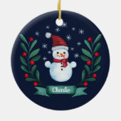 Kerstmis - Waterverf Snowman - Aangepaste marine b Keramisch Ornament (Achterkant)