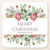 Kerstmis Waterverf Winterbloemen Naam Vierkante Kartonnen Onderzetter (Voorkant)