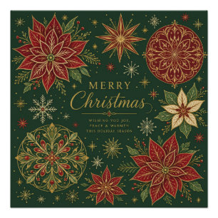 Kerstmis Weelderige Poinsettia Mandala Perfect Poster