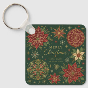 Kerstmis Weelderige Poinsettia Mandala Sleutelhanger