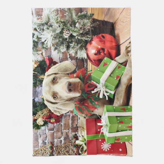 Kerstmis - Weimaraner - Lucy Theedoek (Verticaal)