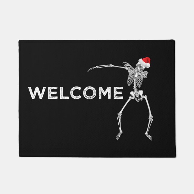Kerstmis Welkom Doormat Dabbing Skeleton Santa Deurmat (Voorkant)
