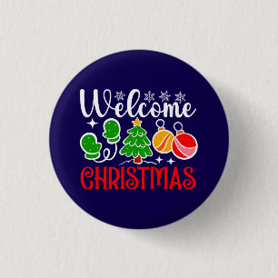 Kerstmis welkom ronde button 3,2 cm