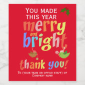 Kerstmis werknemer dank u waardering wijn etiket (Enkel label)