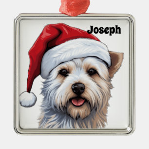 KERSTMIS WEST HIGHLAND WITTE HOND MET SANTA HAT METALEN ORNAMENT