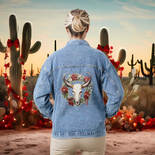 Kerstmis Westerse Koeien Schedel Cowboy Denim Jacket