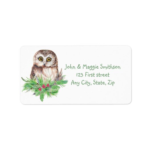 Kerstmis: Whet Owl Bird Natuur Custom Art Etiket (Voorkant)