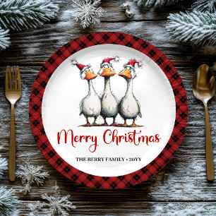 Kerstmis Whimsical Dwaze Ganzen Grappige Feestbord Papieren Bordje