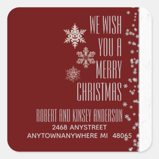 Kerstmis: White Snowflakes Return Address Vierkante Sticker (Voorkant)