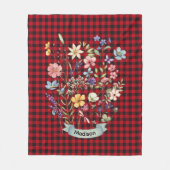 Kerstmis wilde bloemen rode baffalo plaid monogram fleece deken (Voorkant)
