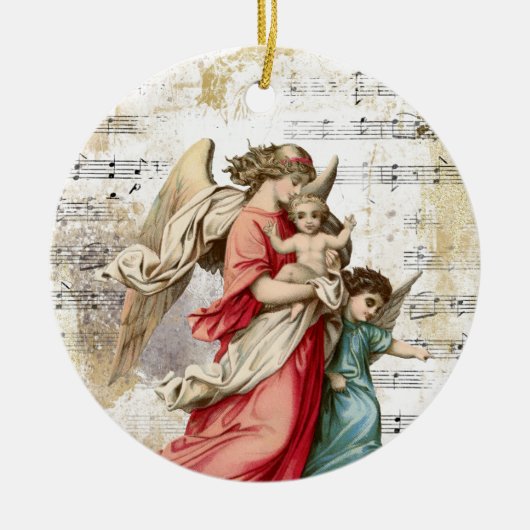 Kerstmis Wings Music Gold Religious Child Keramisch Ornament (Voorkant)