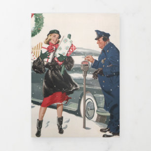 Kerstmis, winkelende Cadeaus politieman Drieluik Wenskaart
