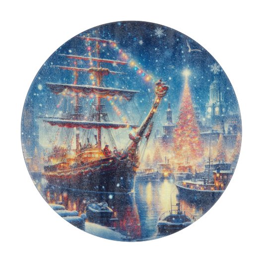 Kerstmis/Winter aangemeerd schip Snijplank (Voorkant)