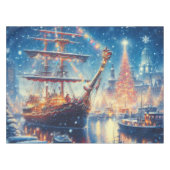 Kerstmis/Winter aangemeerd schip Tafelkleed (Voorkant (Horizontaal))