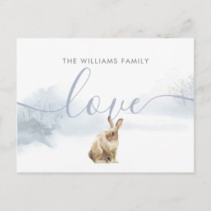 Kerstmis Winter Bosland Haas Elegant Schrift Feestdagenkaart