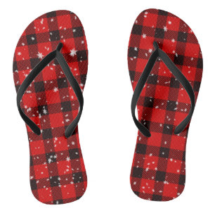 Kerstmis Winter Buffalo Plaid Sneeuwvlokken Teenslippers