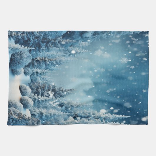 Kerstmis Winter Grove Sneeuwende Dennenboom Theedoek (Horizontaal)