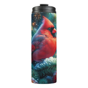 Kerstmis/winter kardinaal thermosbeker