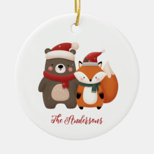 Kerstmis/Winter Lieve Beer & Vos Keramisch Ornament