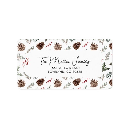 Kerstmis Winter Pine en Holly Retouradres Etiket (Voorkant)