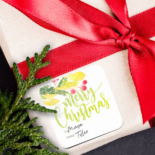 Kerstmis Winterbessen Naar en Van Vierkante Sticker