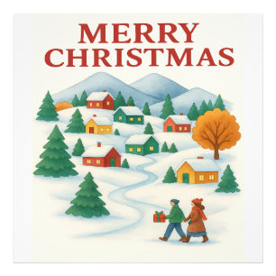 Kerstmis Winterdorp Foto Tegels Cozy Merry Christm Afdruk