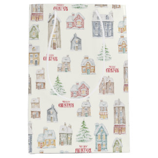 Kerstmis Winterhuizen Inpakpapier Medium Cadeauzakje
