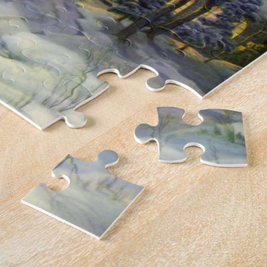 Kerstmis, winterkerk in sneeuw met maan legpuzzel (Zijkant)