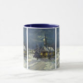 Kerstmis, winterkerk in sneeuw met maan mok (Midden)