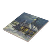 Kerstmis, winterkerk in sneeuw met maan tegeltje (Zijkant)