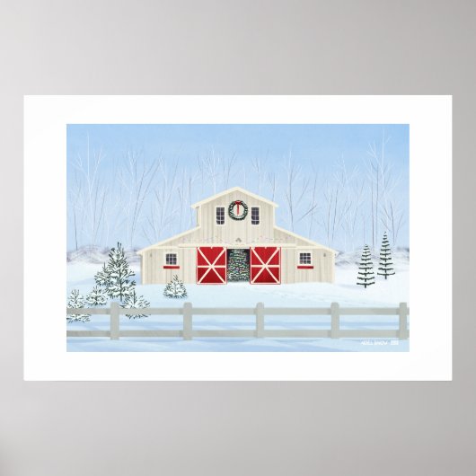 Kerstmis-winterlandschap met sneeuw boerderij grot poster (Voorkant)