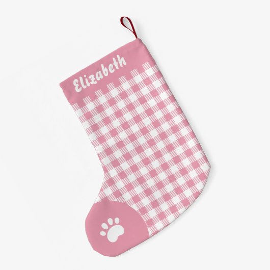 Kerstmis Wit en Roze Buffel Plaid Custom Kleine Kerstsok (Achterkant (Hangend))