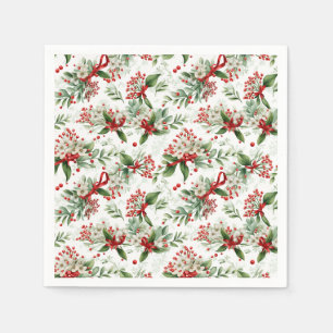 Kerstmis witte bloemen en rode bessen servet