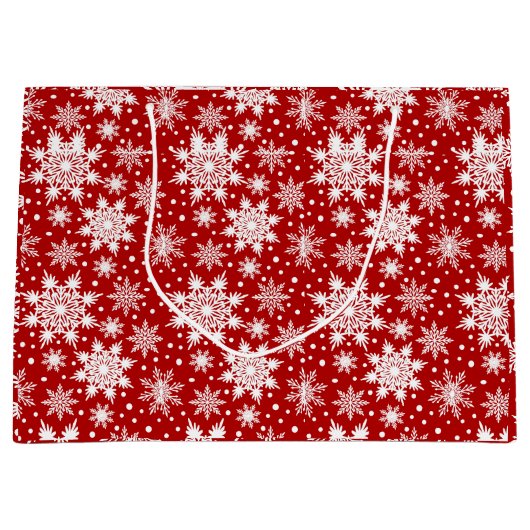 Kerstmis witte sneeuwvlokken naadloos patroon groot cadeauzakje (Voorkant)