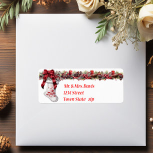 Kerstmis Witte Sock Red Satijnen Lint Etiket