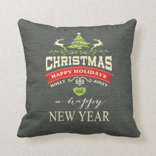 Kerstmis Woord Art Burlap grijs Kussen