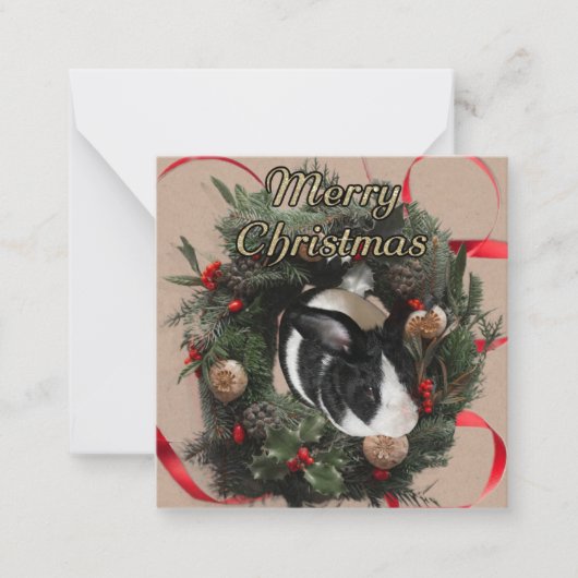  Kerstmis Wreath Bunny Notitiekaartje (Voorkant)