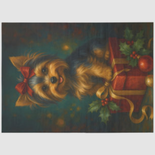 Kerstmis Yorkie op cadeau decoupage Tissuepapier