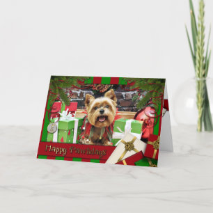 Kerstmis - Yorkie - Zonnig Feestdagen Kaart