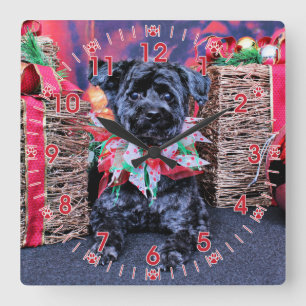 Kerstmis - YorkiePoo - Lucy Vierkante Klok