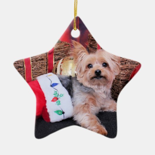 Kerstmis - Yorkshire Terrier - Vinnie Keramisch Ornament (Voorkant)