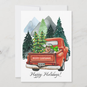 Kerstmis Yorkshire Terrier Yorkie & Oude Truck Feestdagenkaart