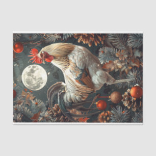 Kerstmis Yuletide Rooster & Maan Decoupage Tissuepapier